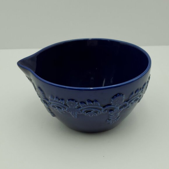 Temp-tations Country Lace Blue Bowl with Spout Small Cobalt Blue Batter Bowl - Picture 2 of 9